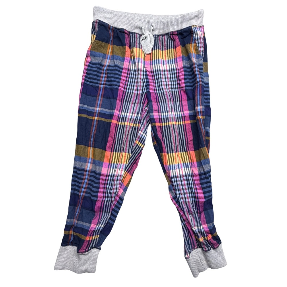 Aerie Women Plaid Pajama Joggers Navy Pink Yellow Lounge Pants Size Medium Short